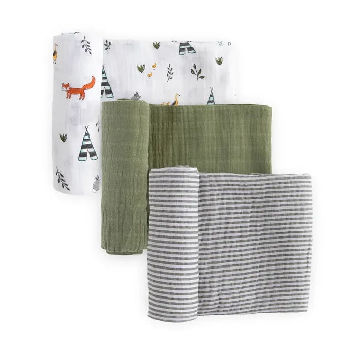 Cotton Muslin Swaddle Blanket 3 Pack – Forest Friends 2