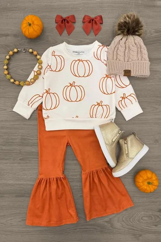 Cream Pumpkin Suede Bell Bottom Set