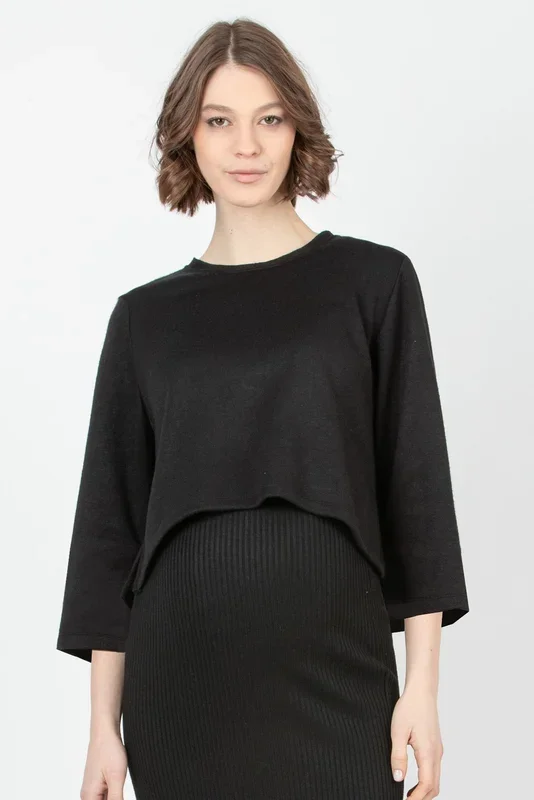Cropped Umstands-Sweater mit Keyhole-Detail schwarz