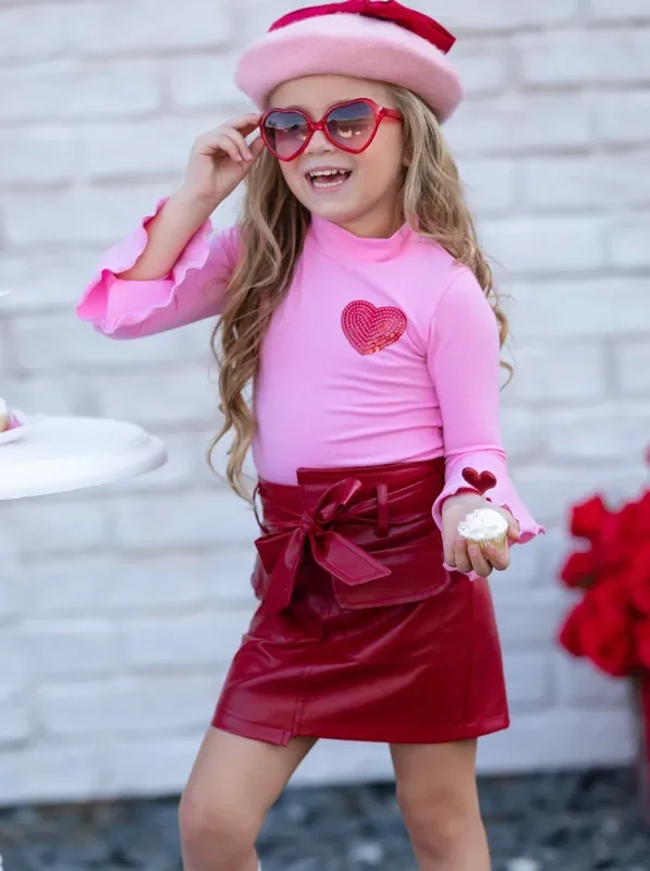 Cupid’s Favorite Vegan Leather Skirt Set