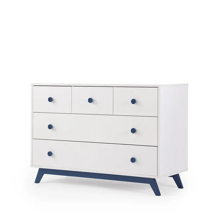 dadada Gramercy 5-Drawer Dresser in White/Denim