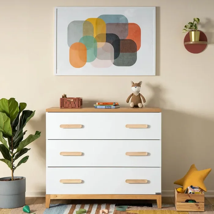 dadada Lala Little 3-Drawer Dresser, White/Red Oak