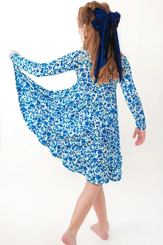 Dainty Blue Bamboo Twirl Dress
