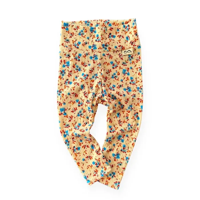 Dainty Floral On Yellow Ribbed Leggings