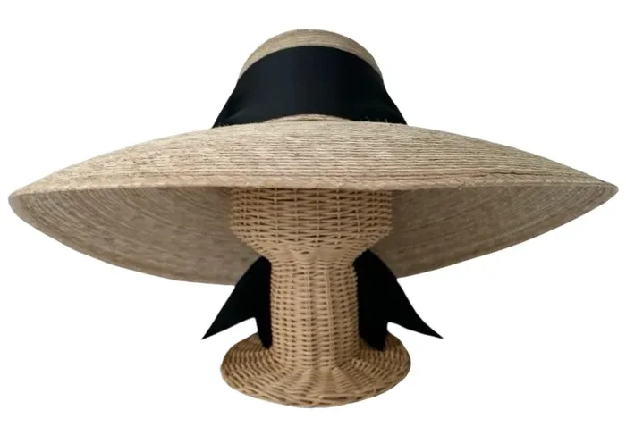 Daisy Sun Hat – Wide & Short Black Grosgrain Ribbon