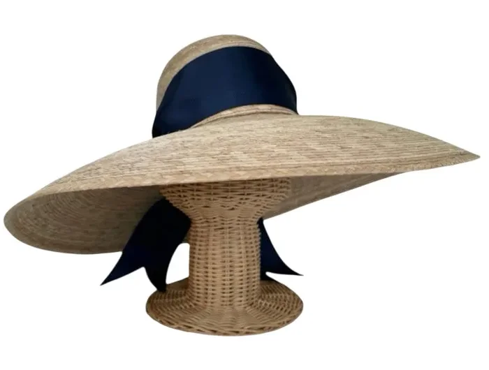 Daisy Sun Hat – Wide & Short Navy Grosgrain Ribbon