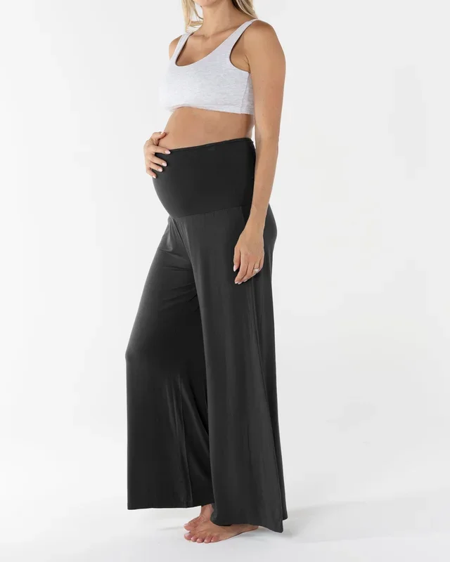 Debra Wide Leg Maternity Bamboo Pants in Black