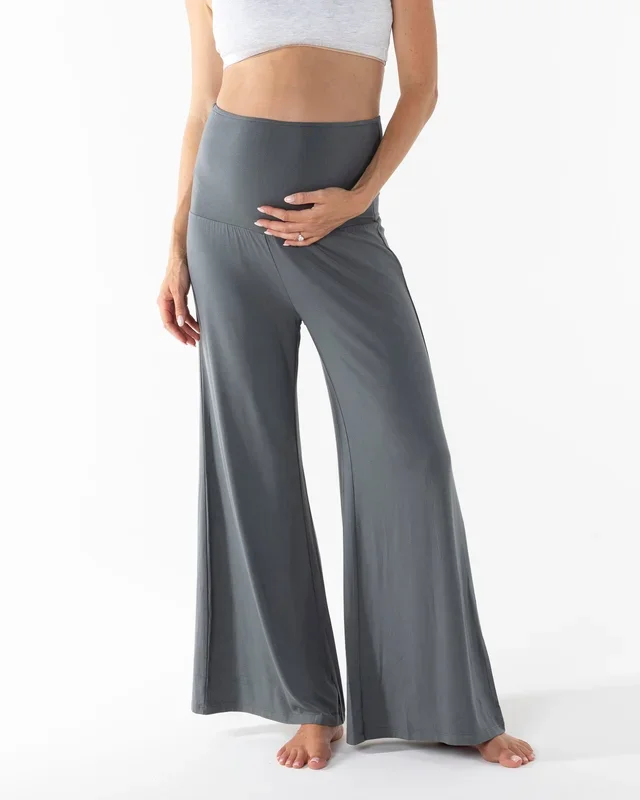 Debra Wide Leg Maternity Bamboo Pants in Slate Grey
