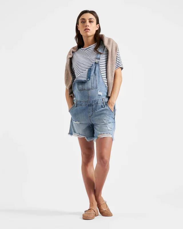 Denim Short Overalls Pale Blue