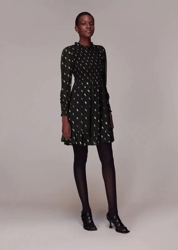 Dobby Shirred Metallic Dress