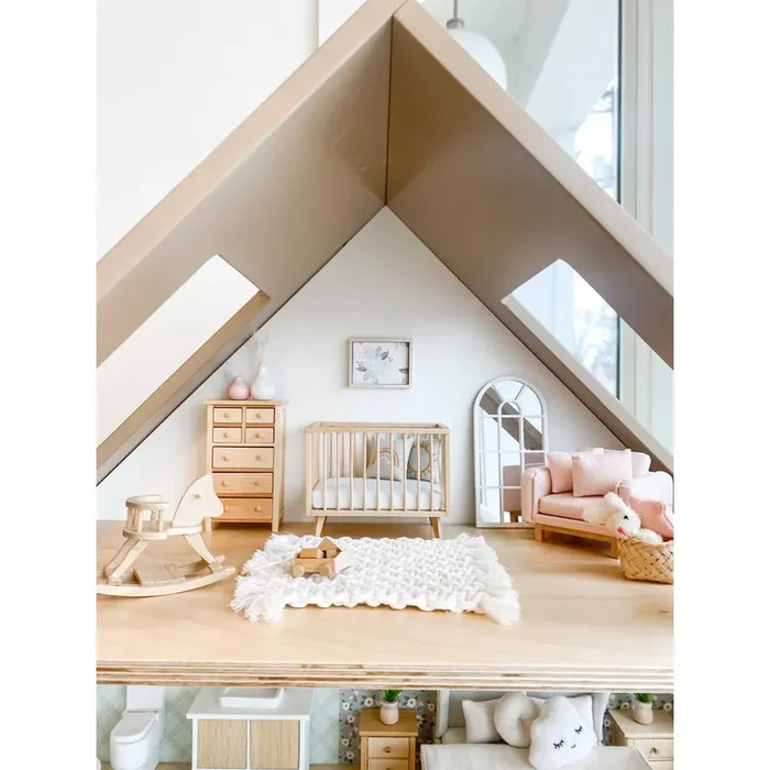 Dollhouse Nursery Crib + Mattress | Natural Wood