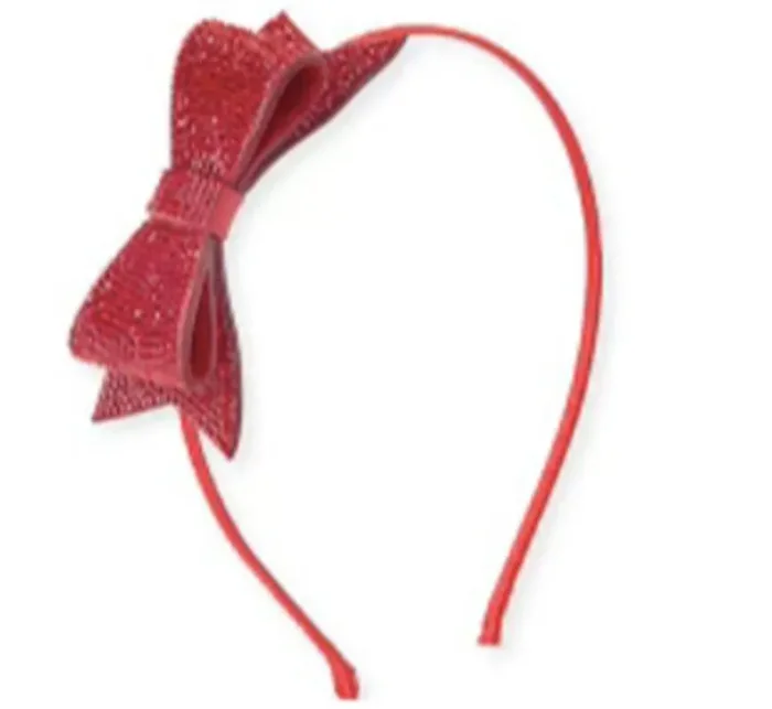 Double Crystal Headband Bow | Red