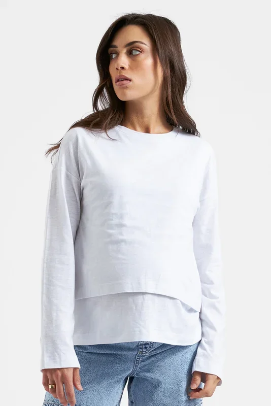 Double layer maternity and nursing shirt white