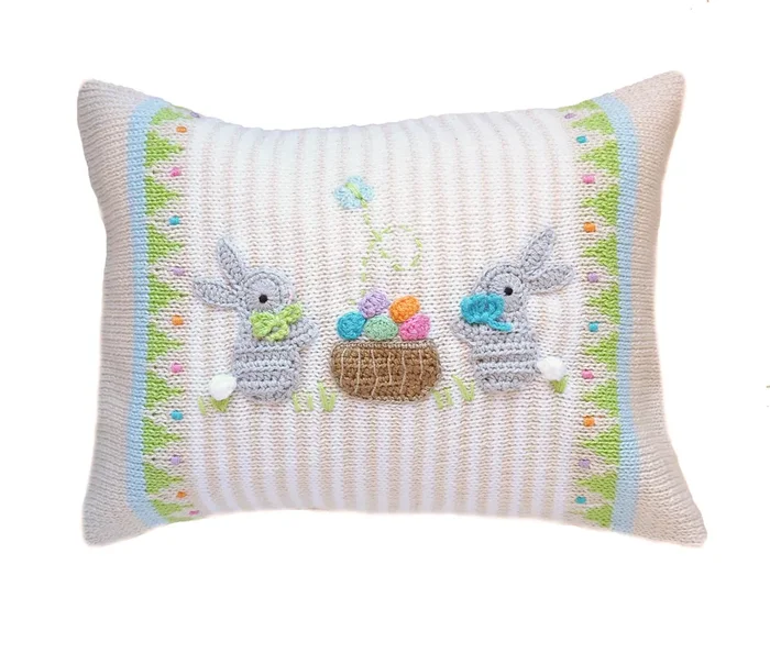 Easter Basket Bunny 8×11 ” Pillow, Ecru
