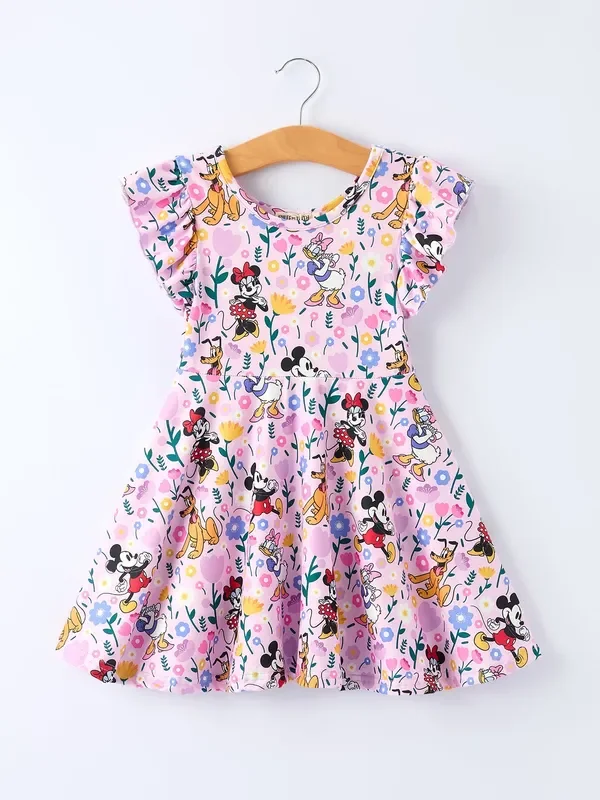 Easter Characters Floral Print Purple Girls’ Dress