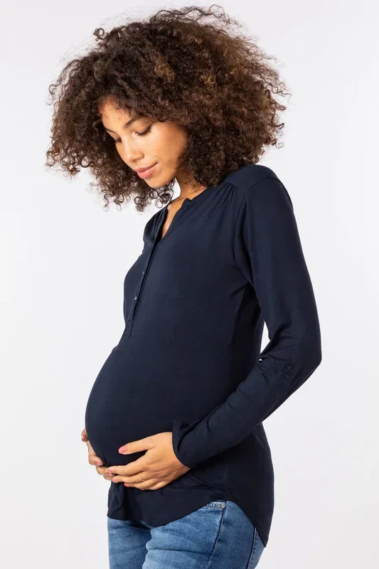 Eco Viscose Henley Maternity and Nursing Shirt navy