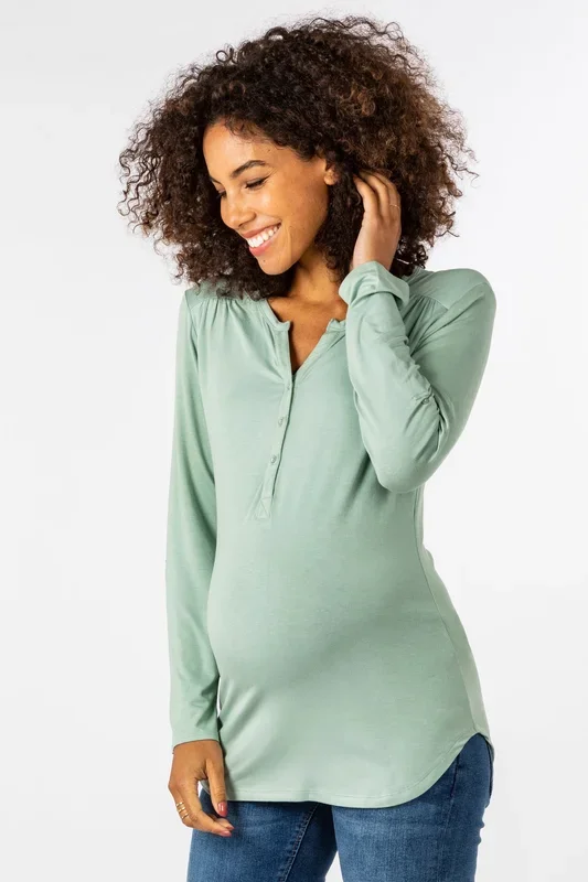 Eco Viscose Henley Maternity and Nursing Shirt Sage