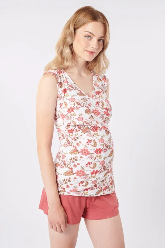 Eco Viskose Umstands- und Stillpyjama mit Shorts und Blumentop