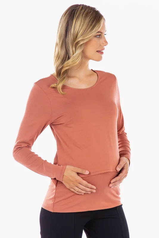 Ecovero Double Layered Maternity and Nursing Shirt Terracotta