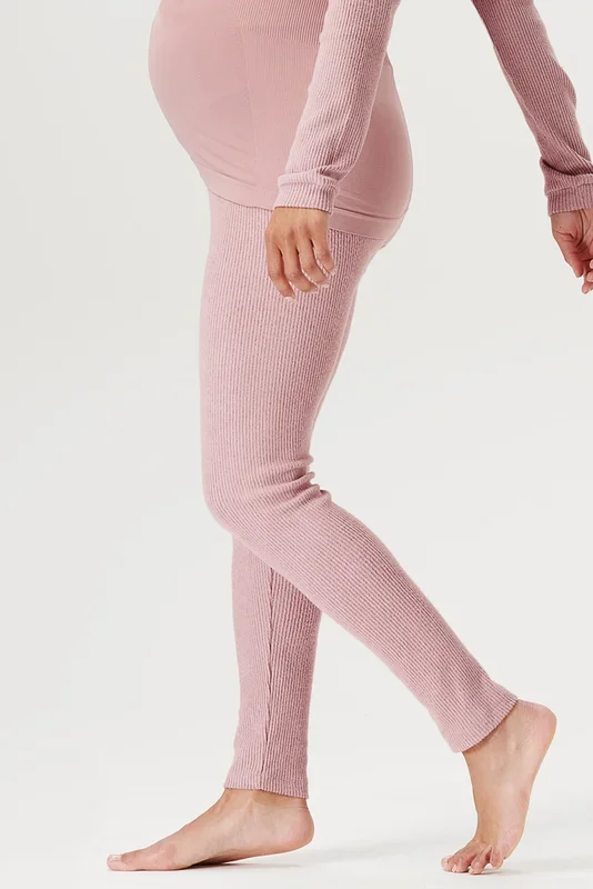 Ecovero rib knit maternity leggings pink