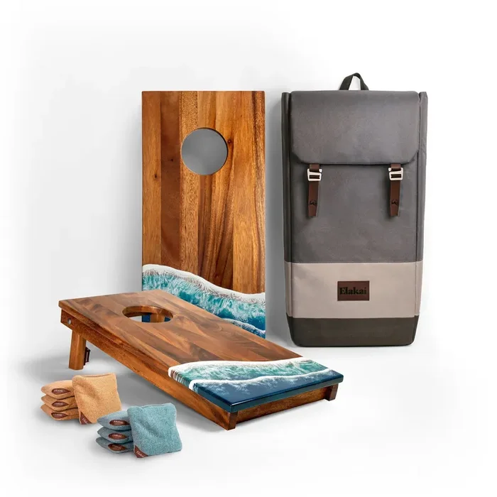Elakai 1ft x 2ft Resin & Wood Travel Cornhole Set Beach Wave