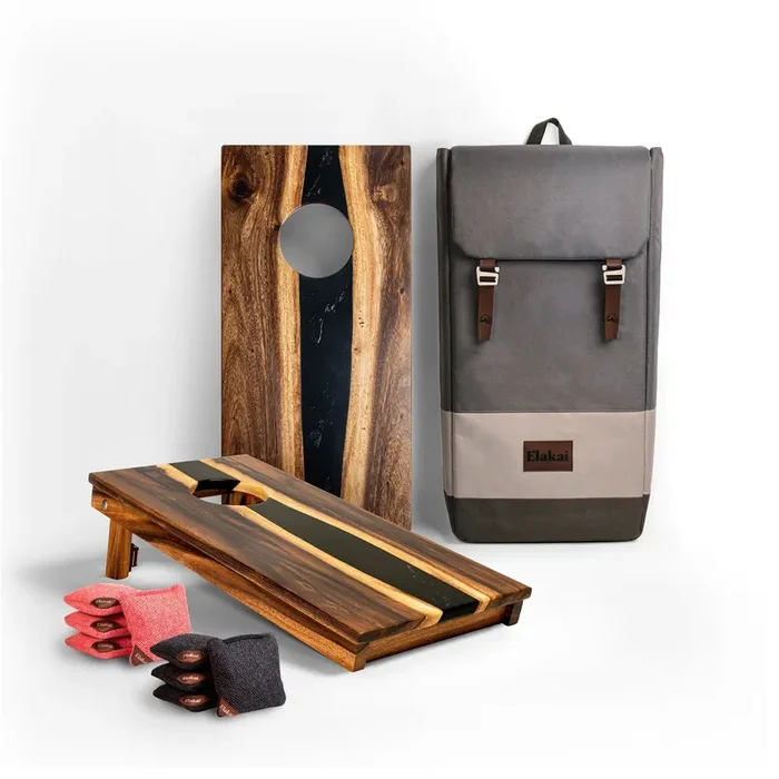 Elakai 1ft x 2ft Resin & Wood Travel Cornhole Set | Live Edge River Collection