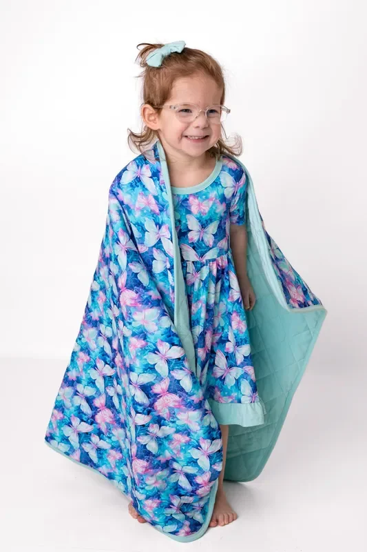 Electric Butterflies | Mini Quilted Bamboo Baby Blanket