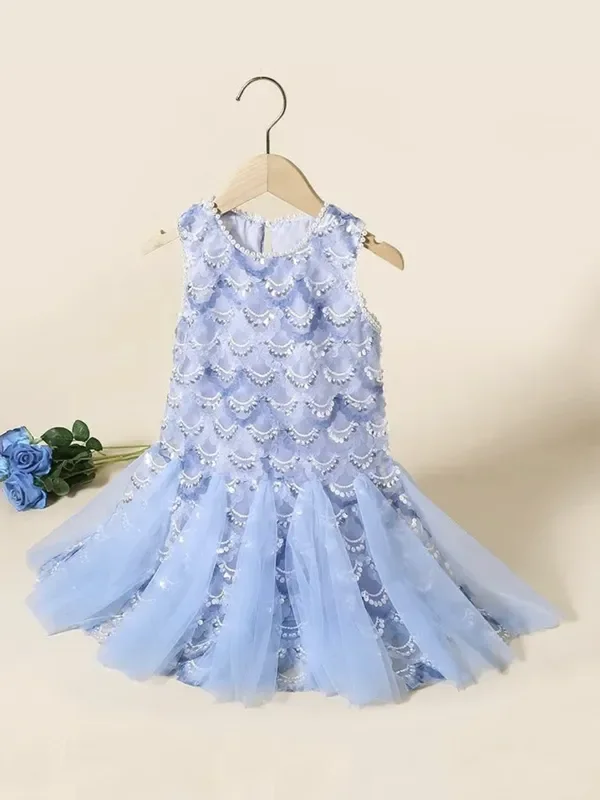 Elegant Blue Sequin Tulle Dress