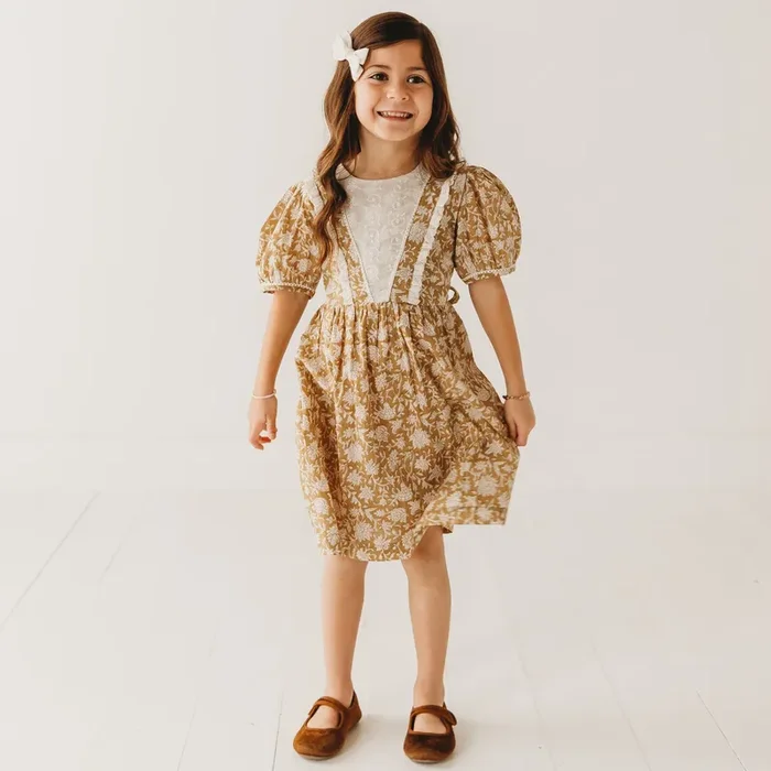 Embroidered Fabric V Shape Yoke Dress