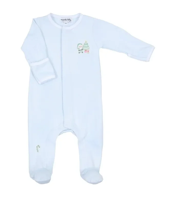 Embroidered Footie | Sweet Little Christmas Blue