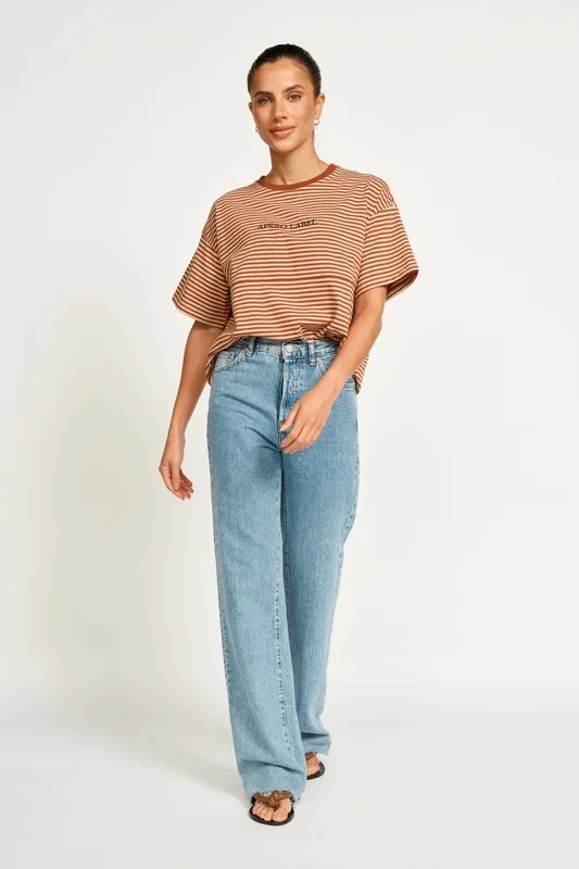 Era Drop-Shoulder Cropped Tee – Brown / Tan Stripe