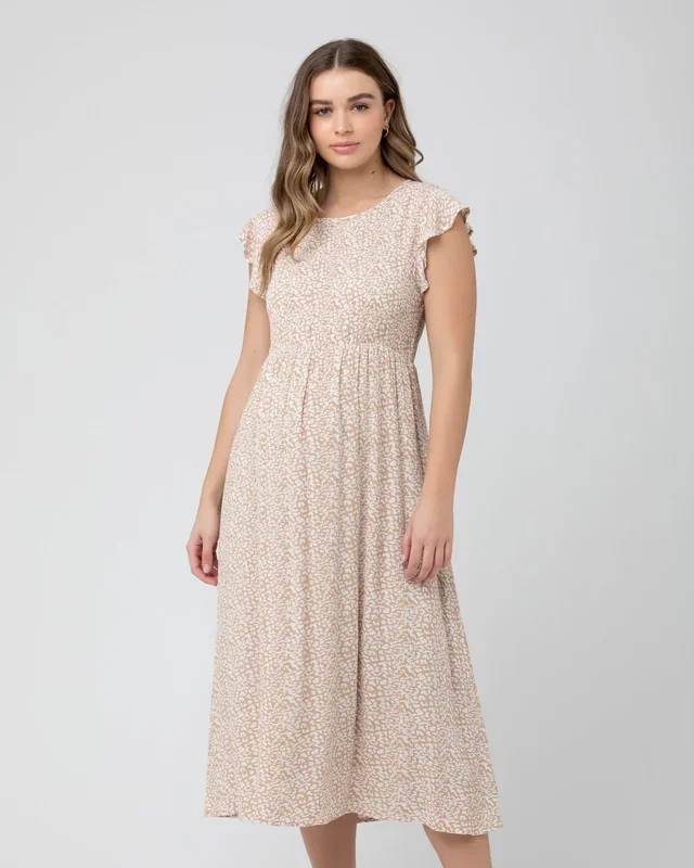 Erika Shirred Dress Natural /White