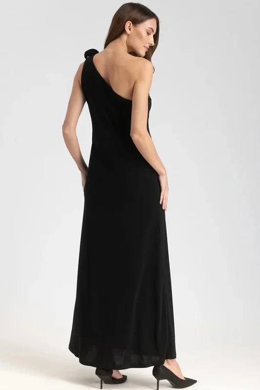 Eva One-Shoulder Black Maternity Dress with Removable Flowers