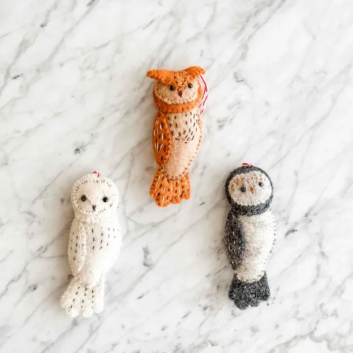 Felt Christmas Ornaments Set Of 3 – Hand-stitched Owls