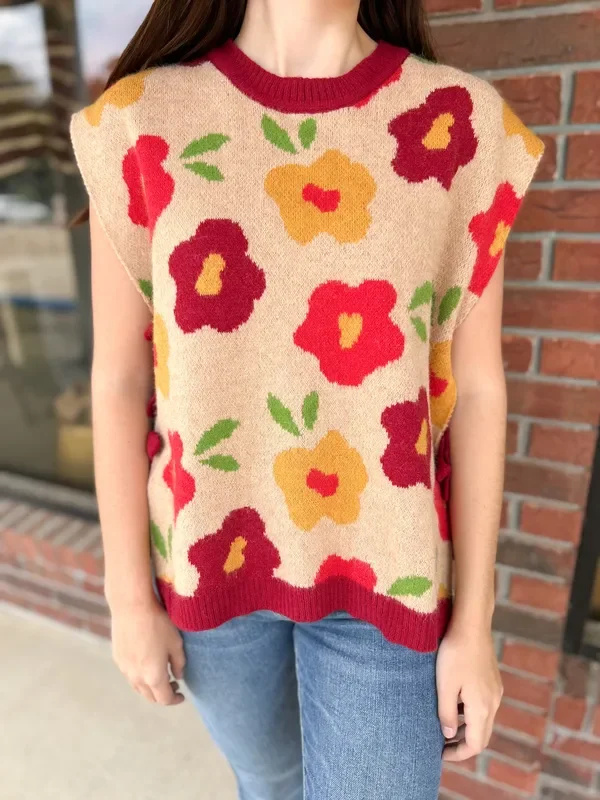 Fields Of Floral Side Tied Sweater Vest