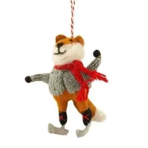 Fiona Walker Fox With Skates Ornament