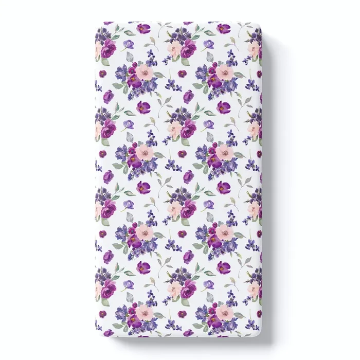 Fitted Crib Sheet – Purple & Blush Floral