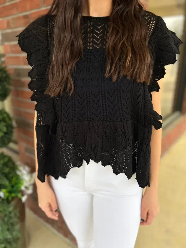Flutter Sleeve Pointelle Sweater