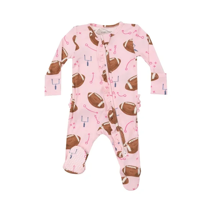 Footballs Pink – 2 Way Ruffle Zipper Footie