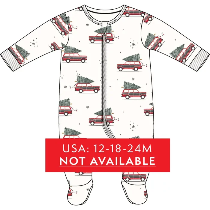 FOOTED SLEEPER KNIT-OFFWHITE CAR AND TREE