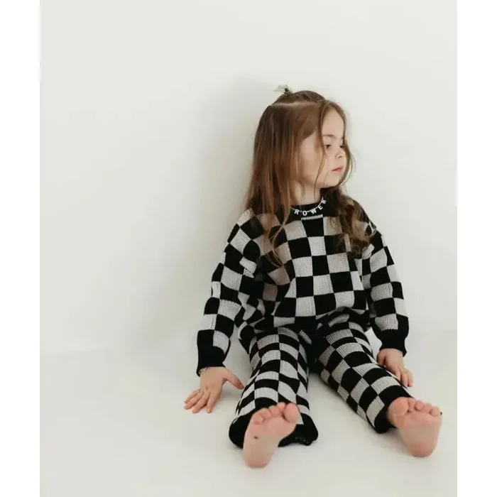 Forever French Knit Pant Set – Black Checkerboard