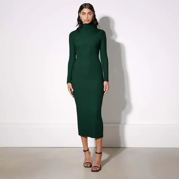 Funnel Neck Cross Over Dress