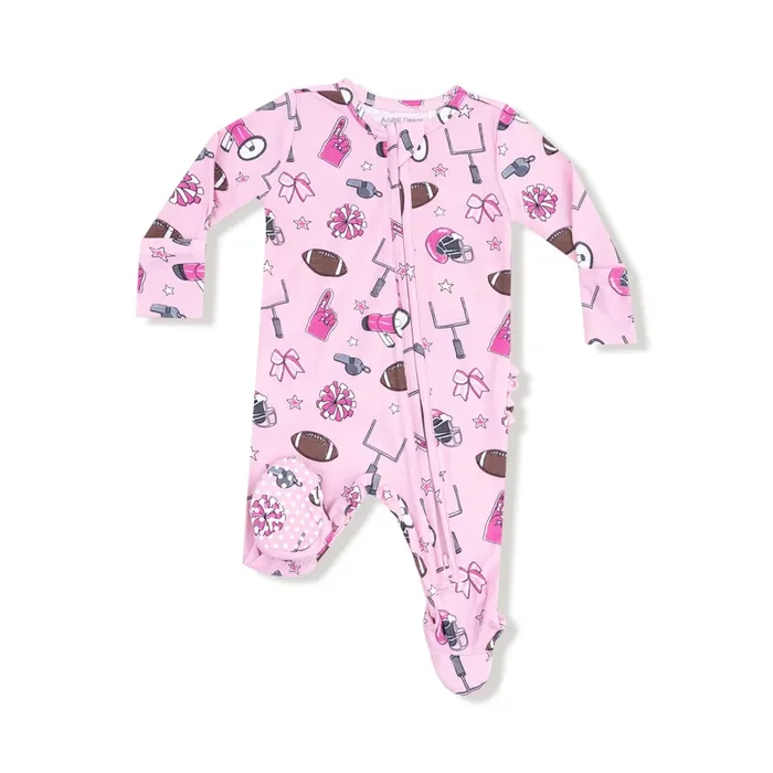 Game day – Pink – 2 Way Zipper Ruffle Back Footie