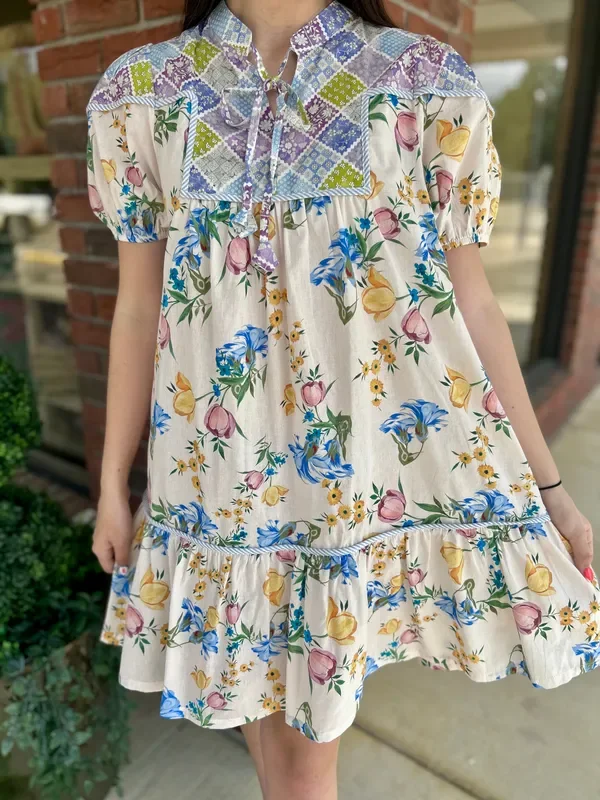 Garden Club Floral Patchwork Babydoll Dress