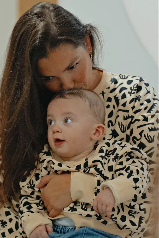 Geometric black and ecru box sweatshirt women & baby sweatshirt