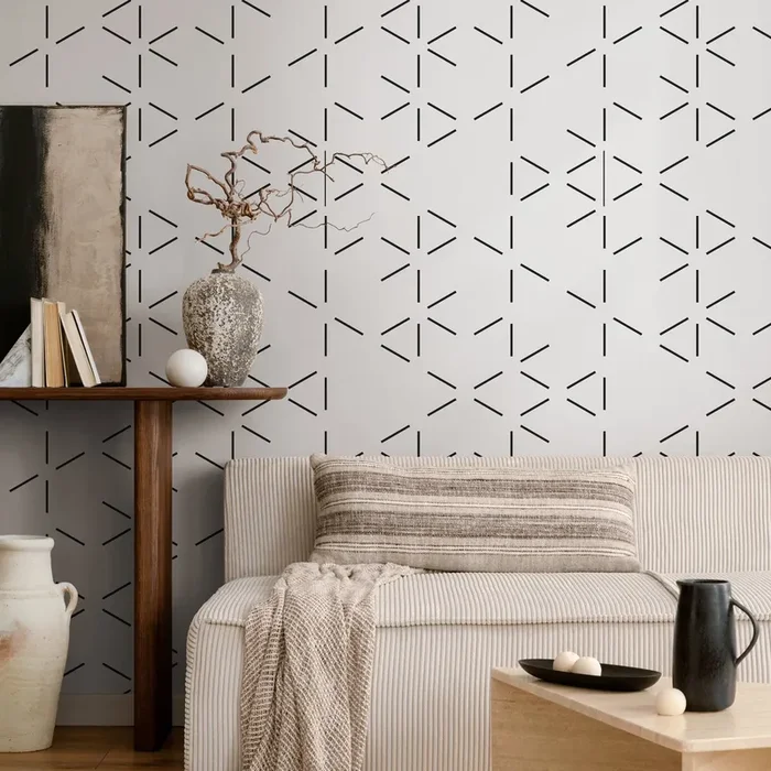 Geometric Wallpaper Featuring An Abstract Line Pattern In Black And White – B154