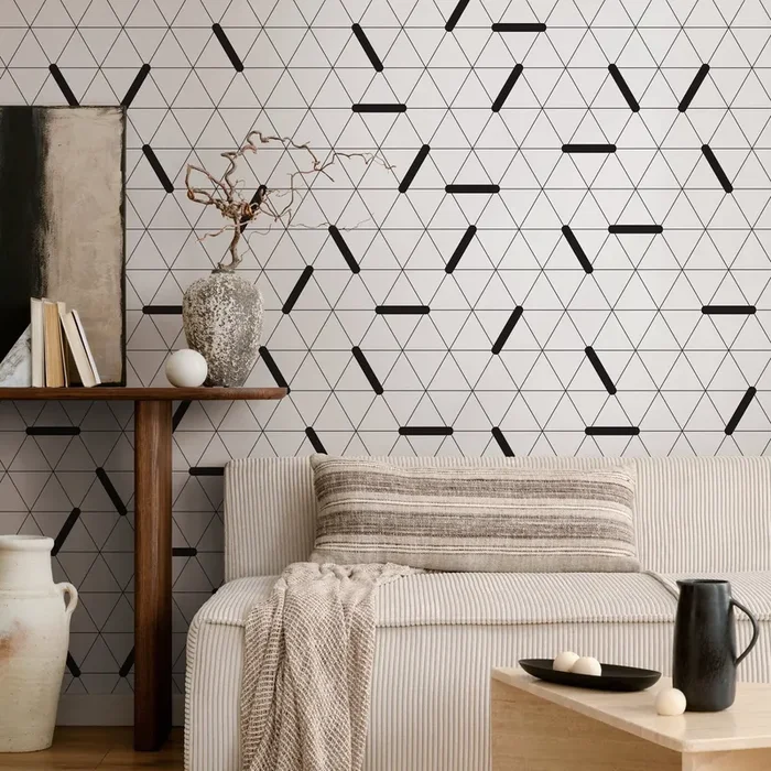 Geometric Wallpaper With A Modern Triangle Motif In Black And White – B083