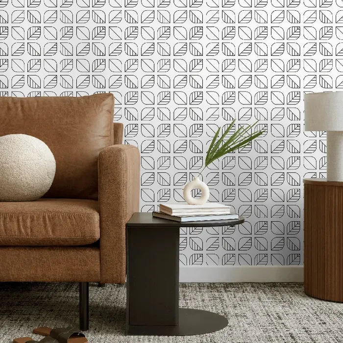 Geometric Wallpaper With A Scandinavian Leaf Motif In Black And White – A588
