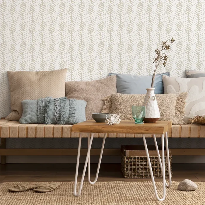 Geometric Wallpaper With A Textured Herringbone Motif In Beige – C255