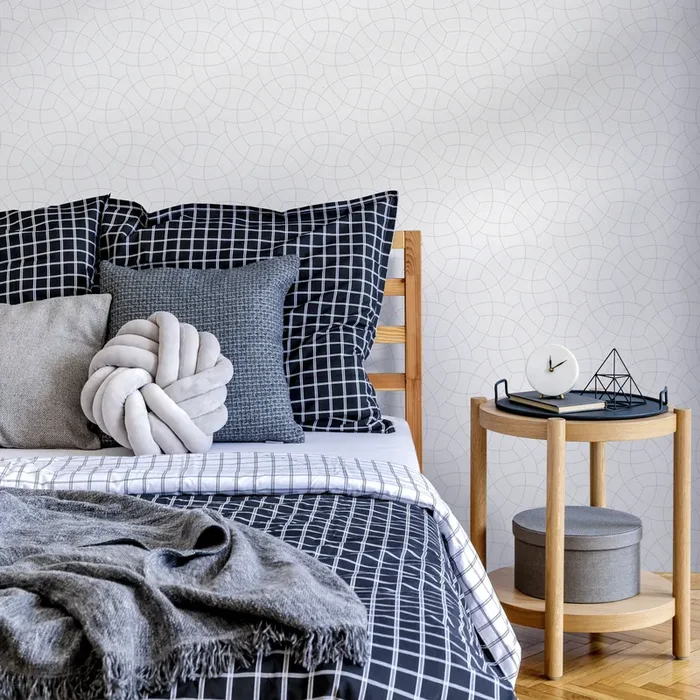Geometric Wallpaper With An Interlocking Arc Pattern In Tan – C213
